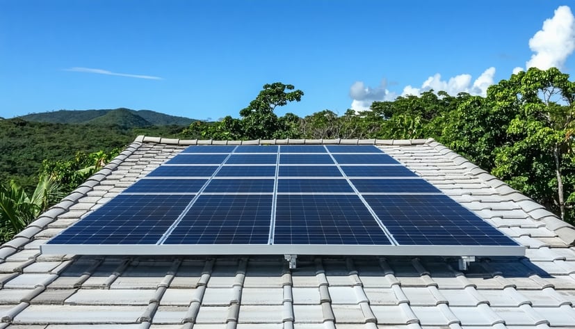 Paneles solares en un techo de casa en Puerto Rico.