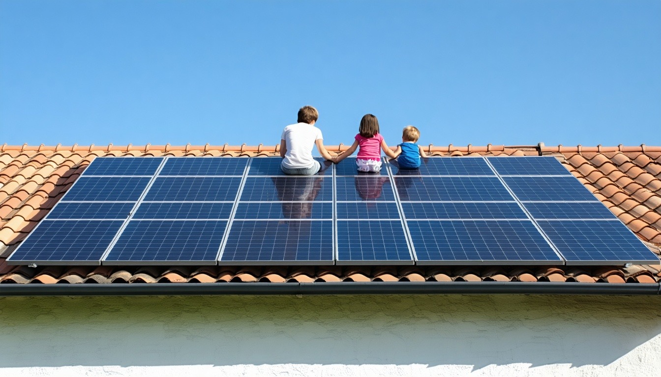 Familia disfrutando de energía solar en su hogar.